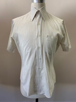 SEARS, Cream, Brick Red, Olive Green, Tan Brown, Polyester, Cotton, Stripes - Vertical , S/S, Button Front, Collar Attached, Chest Pocket