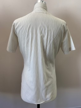 Mens, Shirt, SEARS, Cream, Brick Red, Olive Green, Tan Brown, Polyester, Cotton, Stripes - Vertical , C40, 14, S/S, Button Front, Collar Attached, Chest Pocket