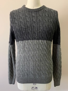 Mens, Pullover Sweater, SAINT JOHNS BAY, Charcoal Gray, Gray, Acrylic, Wool, Color Blocking, M, L/S, Crew Neck,