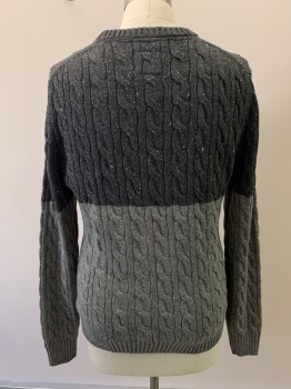 Mens, Pullover Sweater, SAINT JOHNS BAY, Charcoal Gray, Gray, Acrylic, Wool, Color Blocking, M, L/S, Crew Neck,
