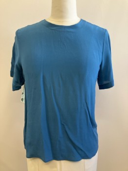 Womens, Shirt, ANNA & FRANK, L, Blue, Solid, CN, S/S, Silk