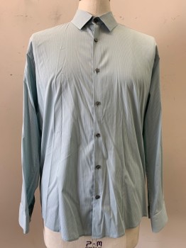 Mens, Casual Shirt, Alfani, Blue, White, Cotton, Nylon, Stripes - Vertical , L, L/S, Button Front, C.A.,