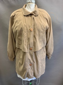 Womens, Jacket, GALLERY, Khaki Brown, Polyester, L, C.A., Single Breasted, Button Front, 2 Pockets