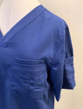 BARCO, Navy Blue, Polyester, Rayon, Solid, Short Sleeves, V-neck, 2p, Shoulder Pocket