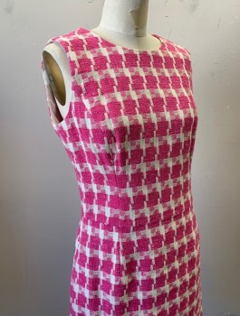Womens, Dress, Sleeveless, BROOKS BROTHERS, Pink, White, Cotton, Polyester, Check , Sz.8, Oversized Check Pattern, Round Neck, Sheath Dress, Knee Length, Invisible Zipper in Back