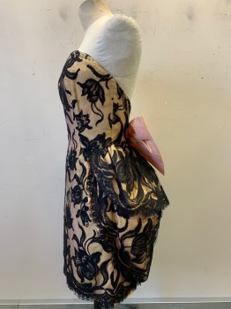 NO LABEL, Iridescent Orange, Black, Polyester, Floral, Strapless, Sweetheart Neckline, Full Lace Cover, Layered Hip Pads, Large Back Bow, Back Zipper,