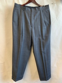 BROOKS BROTHERS, Gray, Black, Wool, 2 Color Weave, Pleated Front, Buttons on Inside Waist for Suspenders Belt Loops, 2 Pockets,
