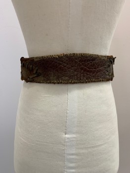 Unisex, Historical Fiction Belt, NO LABEL, Brown, Leather, 35, Stitching Detail, With Ties