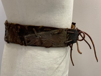 NO LABEL, Brown, Leather, Stitching Detail, With Ties