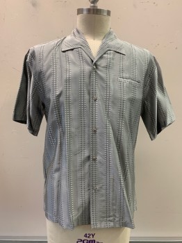 ORAGONFLY, Silver, Black, Polyester, Stripes, Diamonds, S/S, Button Front, Collar Attached, Chest Pocket