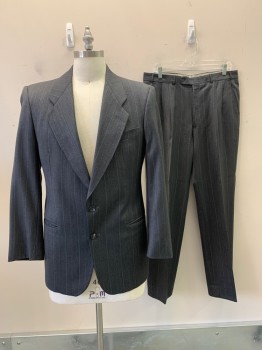 RICK PALLACK, Charcoal Gray, Gray, Purple, Wool, Stripes - Pin, 2 Buttons, Single Breasted, Notched Lapel, 3 Pockets