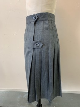 Childrens, Skirt, FLYNN O'HARA, Gray, Polyester, Wool, Solid, W 25, Pleated Side & Back, 2 Button Tab,