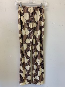 Womens, 1970s Vintage, Piece 2, Young Edwardian, Brown, Khaki Brown, Black, Gray, Polyester, Leaves/Vines , Reptile/Snakeskin, W24-26, Pants, Elastic Waist Band,