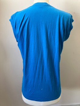 Mens, T-shirt, POCKET MUSCLE, Blue, Polyester, Cotton, Solid, XL, CN, Sleeveless, Chest Pocket,