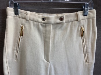 Womens, Pants, ESCADA, Cream, Wool, Solid, W30, F.F, Side Pockets, Zip Front, Belt Loops, Gold Zipper