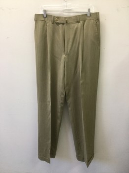 Mens, 1990s Vintage, Suit, Pants, ISAIA, Khaki Brown, Wool, Heathered, 34/34, Single Pleat Front, Cuffed Pants. 5 + Pockets,