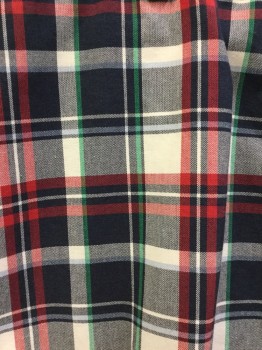 BROOKS BROTHERS, Navy Blue, Red, Kelly Green, White, Cotton, Plaid, Flat Front, Zip Front, Button Tab, 4 Pockets,