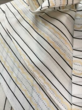 N/L, White, Black, Lt Yellow, Gray, Cotton, Stripes - Pin, Long Sleeve, 4 Button Front, Stand Collar with Self Ties, V Shape Pleated Yoke At Front, Puffy Gathered Sleeves, Elastic Cuffs, Made To Order,