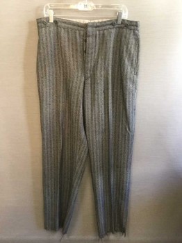 MTO, Gray, Black, Wool, Stripes, Flat Front, Button Fly,  Suspender Buttons,