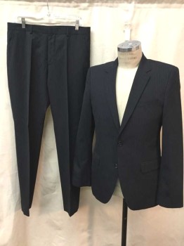 Mens, Suit, Jacket, HUGO BOSS, Black, Gray, Wool, Stripes - Pin, 38, Black with Gray Dashed/Specked Stripe, Single Breasted, Notched Lapel, 2 Buttons, 3 Pockets
