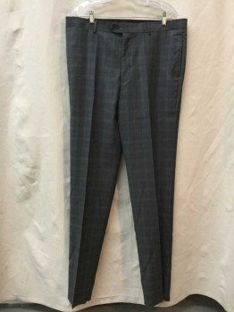 Mens, Suit, Pants, TOMMY HILFIGER, Heather Gray, Gray, Wool, Heathered, Plaid-  Windowpane, Open, 36