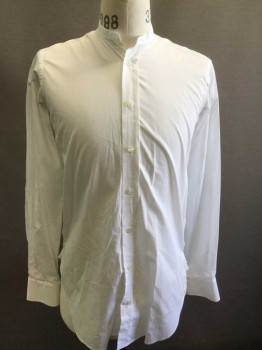 DARCY, White, Cotton, Solid, Long Sleeve Button Front, Band Collar,  No Pocket, Made To Order Reproduction