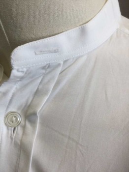 DARCY, White, Cotton, Solid, Long Sleeve Button Front, Band Collar,  No Pocket, Made To Order Reproduction
