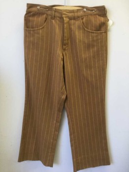 Mens, Pants, N/L, Brown, Mustard Yellow, Cotton, Stripes - Vertical , 26, 30, Flat Front, Zip Front, 4 Pockets, Belt Loops, Stains on Buns