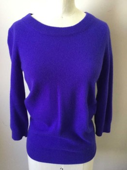 Womens, Pullover, J CREW, Violet Purple, Cashmere, Solid, XXS, 3/4 Sleeves, Round Neck,