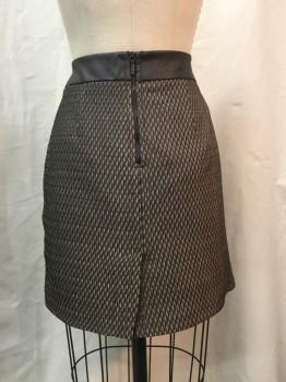 Womens, Skirt, Mini, ORSAY, Bronze Metallic, Brown, Faux Leather, Polyester, Diamonds, 30W, Stitched Down Faux Wrap Look Front with Asymmetrical Hem, Back Zipper, Puckery Texture