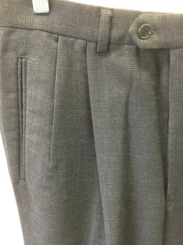 BLOOMINGDALES, Charcoal Gray, Black, Wool, Plaid, Double Pleats, Button Tab,