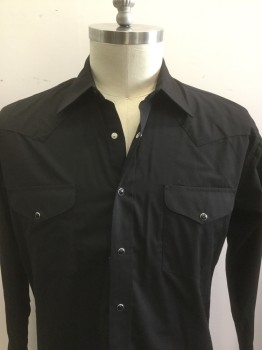 PANHANDLE, Black, Cotton, Solid, Collar Attached, Black and Silver Snap Front, Flap Pockets, Long Sleeves,