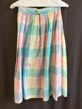 Womens, Skirt, ANNIE ROSE, Turquoise Blue, Pink, Lavender Purple, Yellow, Green, Cotton, Check , 24, 2" Waistband,, Pleats Released, Zip Back,