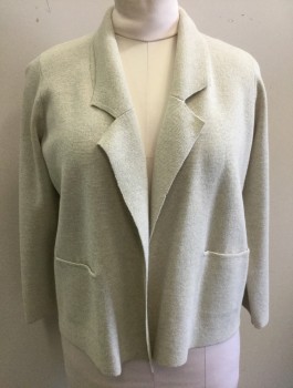 EILEEN FISHER, Oatmeal Brown, Wool, Solid, Knit, 3/4 Sleeves, Notched Collar, Open at Center Front with No Closures, 2 Welt Pockets