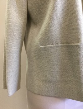 EILEEN FISHER, Oatmeal Brown, Wool, Solid, Knit, 3/4 Sleeves, Notched Collar, Open at Center Front with No Closures, 2 Welt Pockets