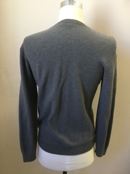 Mens, Pullover Sweater, THEORY, Medium Gray, Cotton, Solid, M, Pique Knit, Long Sleeves, Crew Neck, Ribbed Knit Neck/Waistband/Cuff