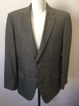 Mens, Sportcoat/Blazer, HAGGAR, Gray, Brown, Dk Gray, Polyester, Viscose, Grid , Glen Plaid, 42R, Gray with Brown Dotted Grid, Micro Gray Glenplaid, Single Breasted, Notched Lapel, 2 Buttons, 3 Pockets, Solid Gray Lining
