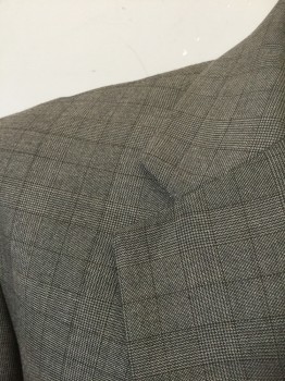Mens, Sportcoat/Blazer, HAGGAR, Gray, Brown, Dk Gray, Polyester, Viscose, Grid , Glen Plaid, 42R, Gray with Brown Dotted Grid, Micro Gray Glenplaid, Single Breasted, Notched Lapel, 2 Buttons, 3 Pockets, Solid Gray Lining
