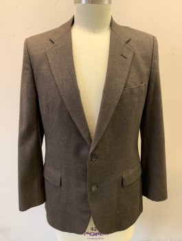 Mens, 1990s Vintage, Suit, Jacket, NINO CERRUTI, Brown, Wool, Solid, 41R, Single Breasted, Notched Lapel, 2 Buttons, 3 Pockets, Tan Lining,