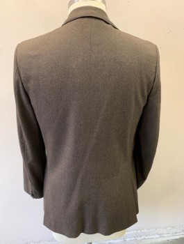Mens, 1990s Vintage, Suit, Jacket, NINO CERRUTI, Brown, Wool, Solid, 41R, Single Breasted, Notched Lapel, 2 Buttons, 3 Pockets, Tan Lining,