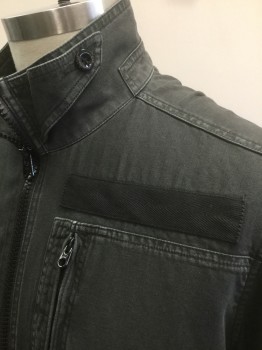 Mens, Casual Jacket, G STAR RAW, Faded Black, Cotton, Solid, XL, Denim, Zip Front, Stand Collar, Various Panels/Seams Throughout, 3 Pockets, No Lining
