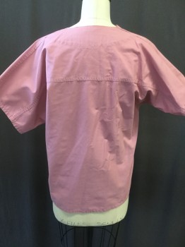 TAFFORD USA, Mauve Pink, Polyester, Cotton, Solid, V-neck, Short Sleeves, Patch Pocket,