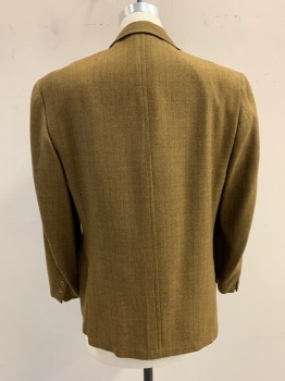 Mens, 1960s Vintage, P1, BOTANY, Lt Brown, Green, Red Burgundy, Wool, Stripes - Pin, Tweed, 44, Jacket & Vest, V-neck, Single Breasted, Button Front, 3 Buttons, 4 Pockets, No Pants