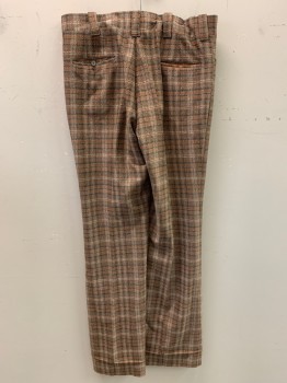 NL, Brown, Beige, Burnt Orange, Gray, Polyester, Wool, Plaid, Top Pockets, Zip Front, Flat Front