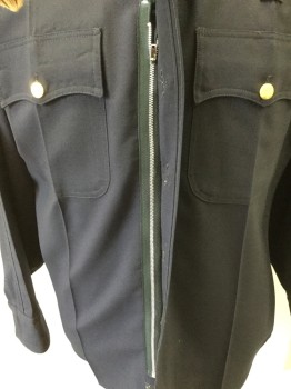 FLYING CROSS, Midnight Blue, Polyester, Solid, Long Sleeve Button Front, Collar Attached,  Epaulets, 2 Pockets, Button Front, 5 Crease, Hidden Zip Front