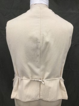MTO, Cream, Cotton, Solid, Lightly Aged,  11 Silver Button Front, 2 Batwing Pockets, 1 Cream Short Belt Tie in the Back, 3 Back Slits, Early 1800's Reproduction Made To Order, Historical Military
