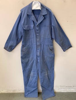 REGENT, Periwinkle Blue, Cotton, Solid, Twill, Long Sleeves, Button Front, Gray "Airport AGS Ground Service" Patch at Center Back, Lightly Aged Throughout