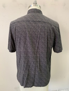URBAN OUTFITTERS, Black, Taupe, Rayon, Geometric, Black with Taupe Triangles, Button Front, Collar Attached, Short Sleeves, 1 Pocket