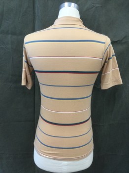 TOURNAMENT, Apricot Orange, Blue, Red, White, Yellow, Cotton, Polyester, Stripes, Solid Apricot Collar/Placket, 4 Buttons, 1 Pocket, Short Sleeves