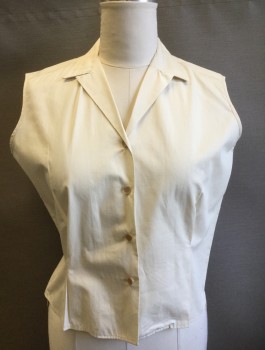 FRANCES CASUALS, Ecru, Cotton, Solid, Sleeveless Button Front, Collar Attached, 4 Buttons, Darts at Waist